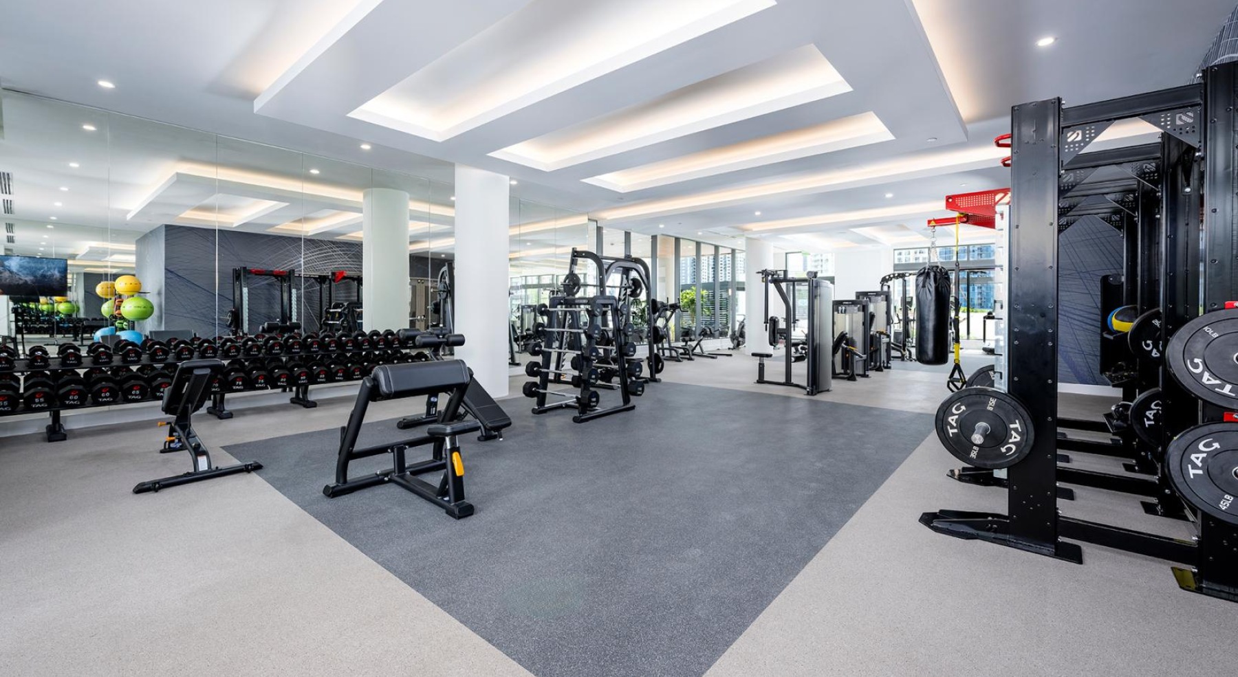 a gym with exercise equipment