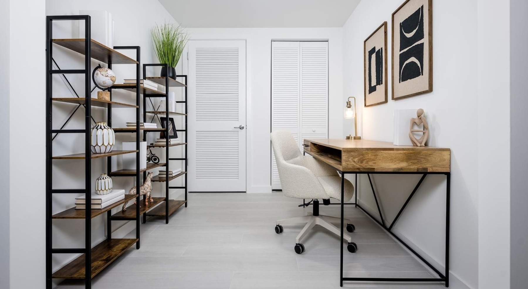 a study area and shelving
